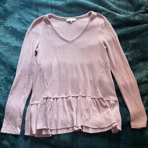 Anthropologie Eri + Ali Lilac Waffle Long Sleeve V-Neck